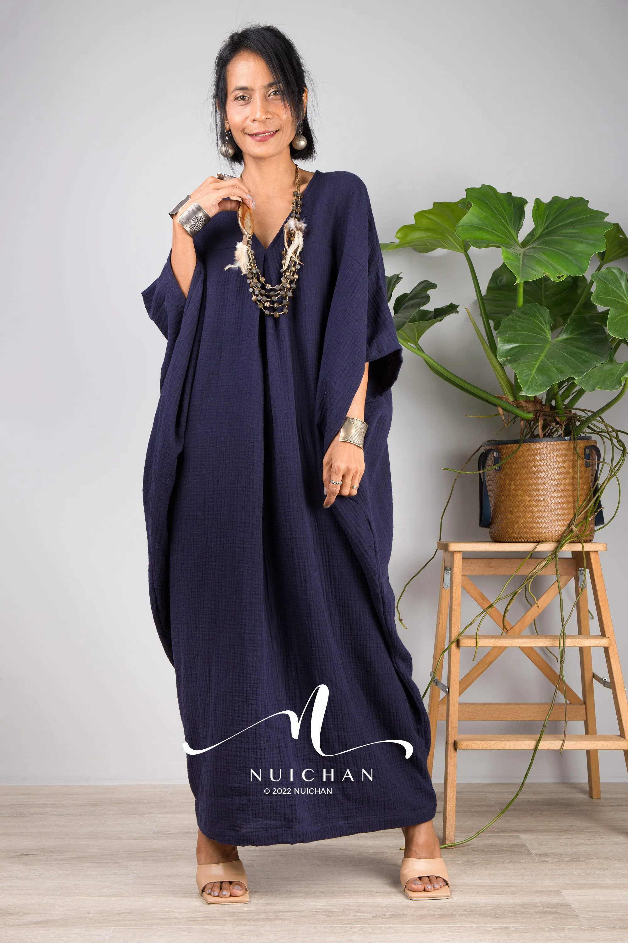 Blue Cotton Gauze Kaftan dress