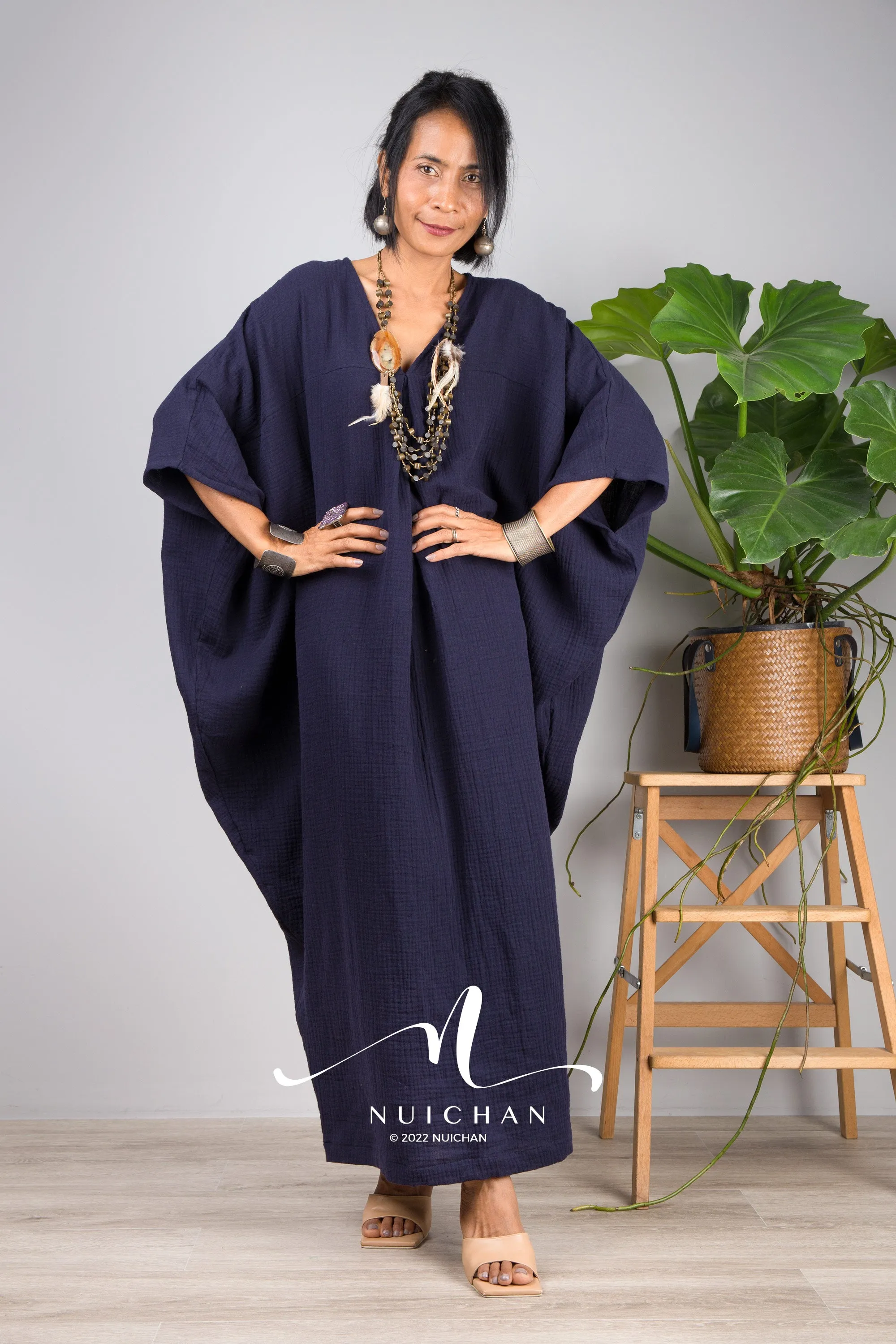 Blue Cotton Gauze Kaftan dress