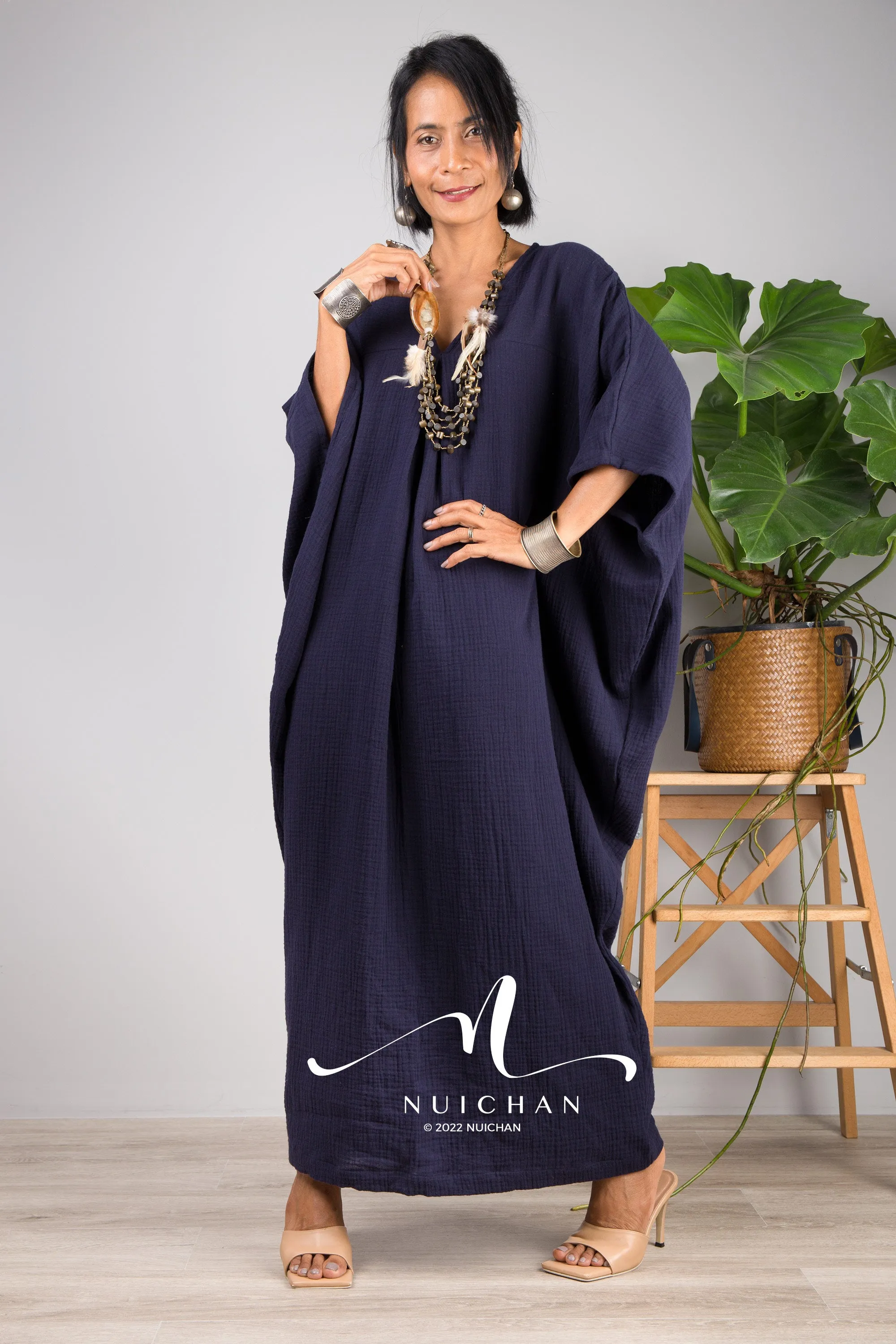 Blue Cotton Gauze Kaftan dress