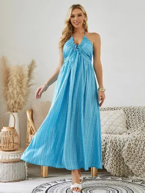 Bohemian Halter Maxi Dress - Women's Summer Sleeveless Flowy Beach Dress