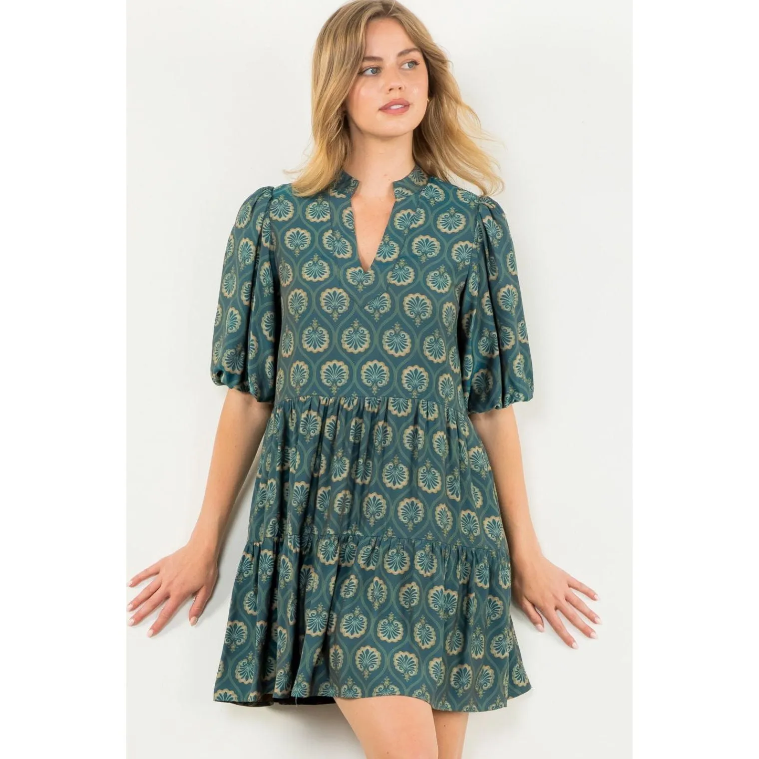 Brena Teal Pattern THML Dress