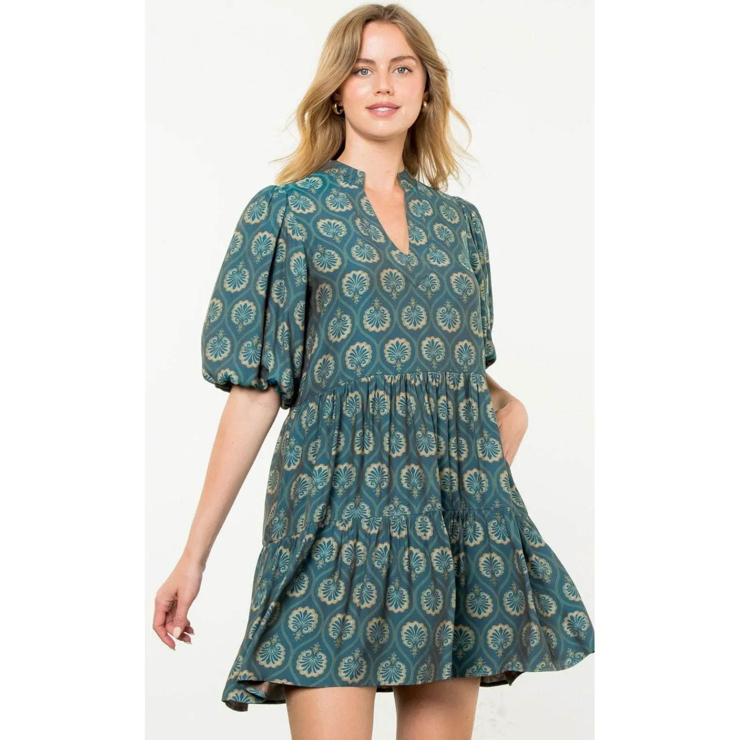 Brena Teal Pattern THML Dress