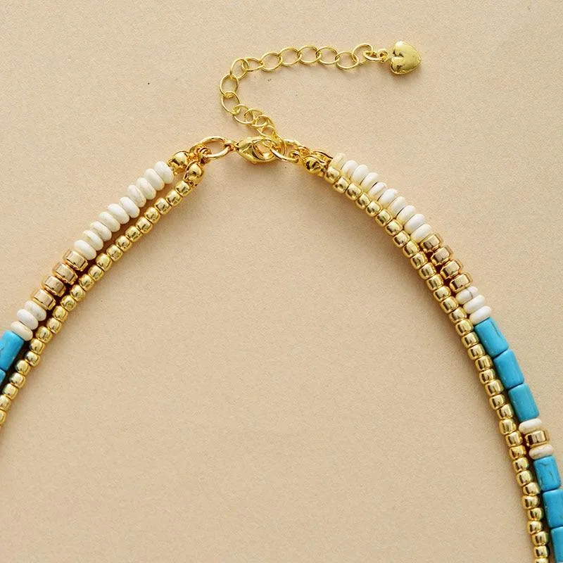 'Bungu' Turquoise & Seed Beads Layered Necklace