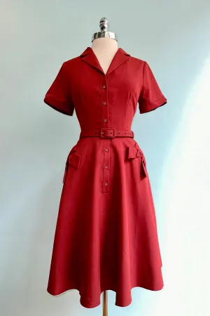 Burgundy Shirt Dress with Bow Pockets by Voodoo Vixen