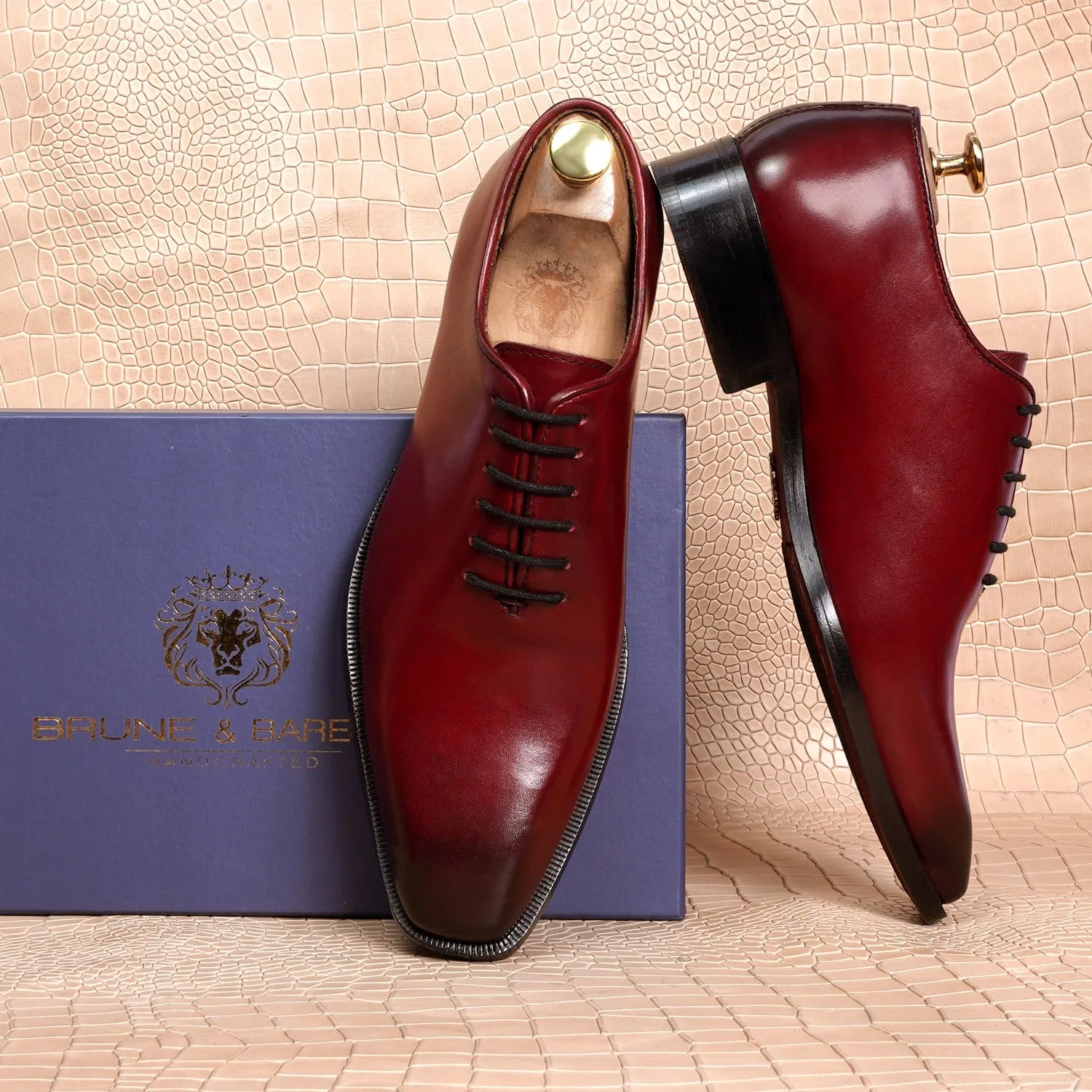 Burnished Wine Oxford Lace-Up Formal Shoes