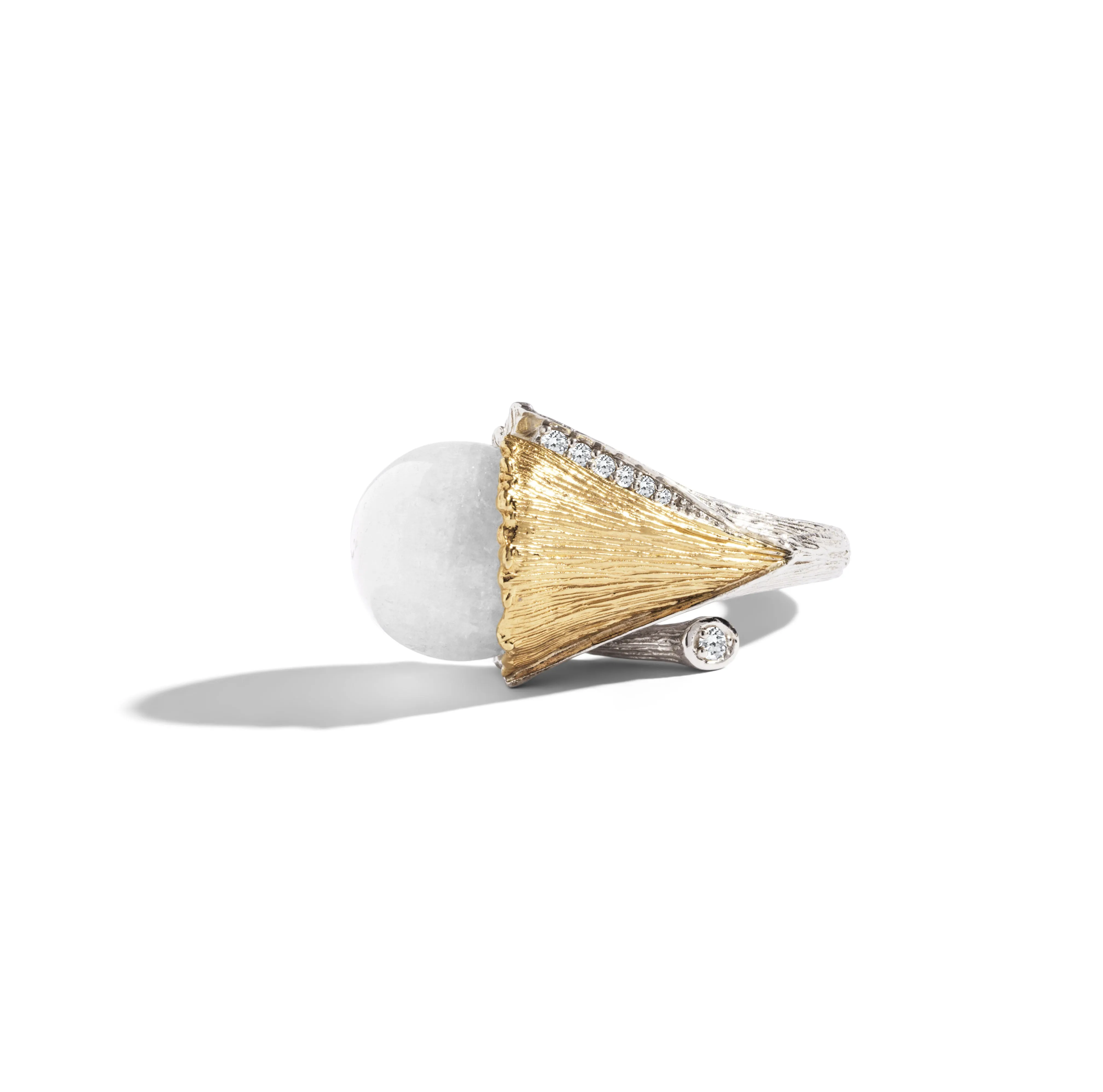 Butterfly Ginkgo Ring with Moonstone and Diamonds