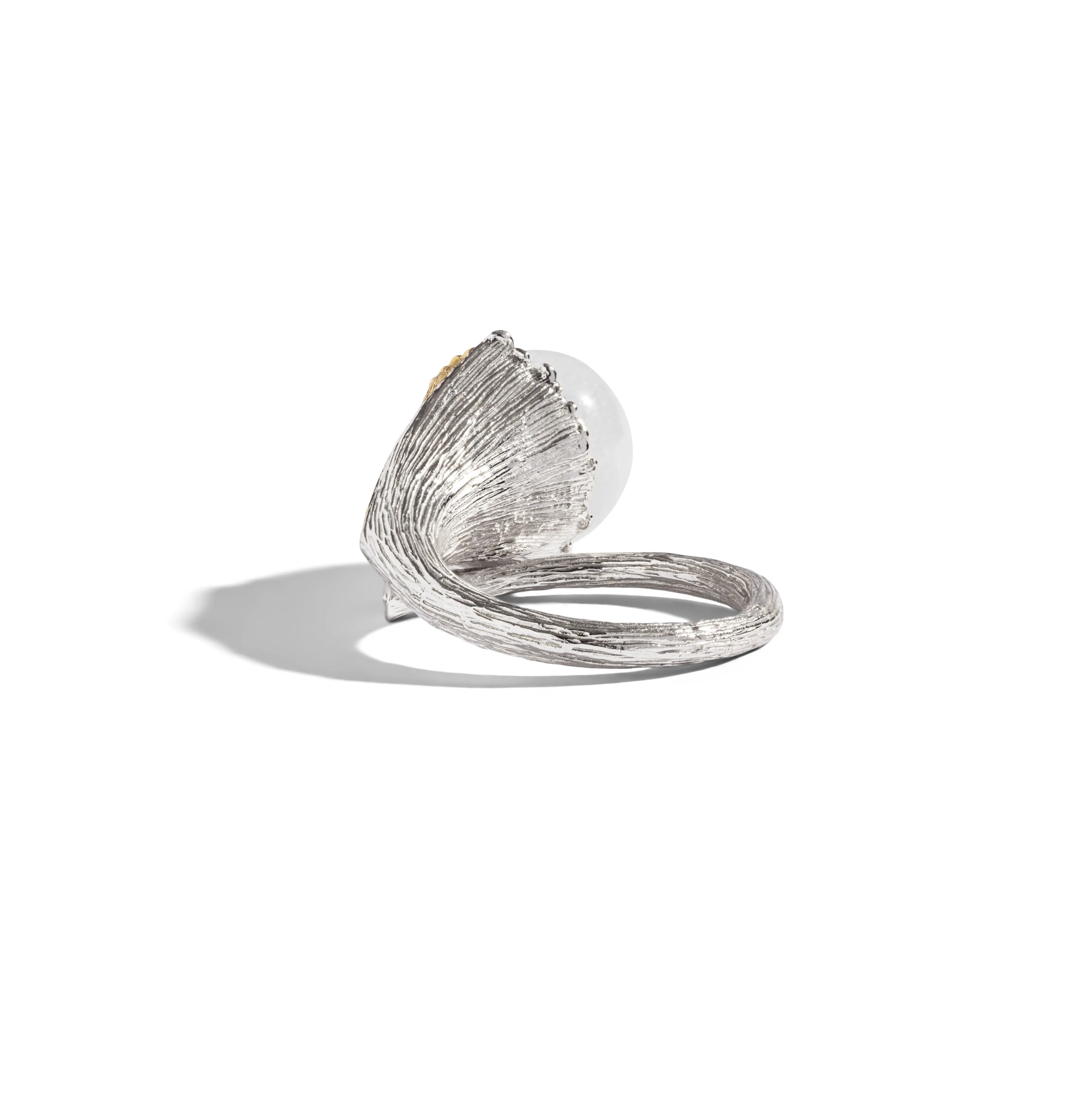 Butterfly Ginkgo Ring with Moonstone and Diamonds