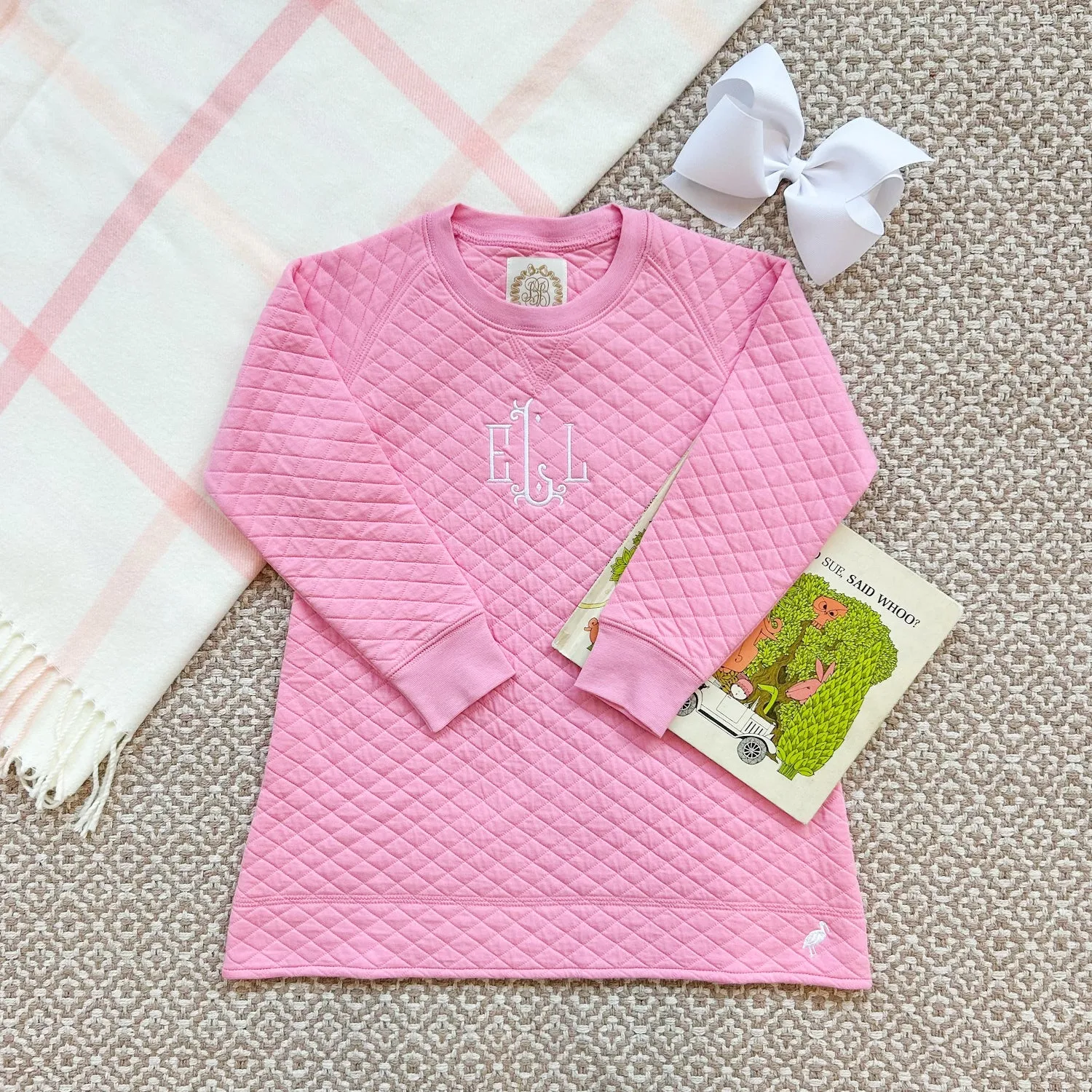 Cassidy Comfy Crewneck Dress (Quilted) - Hamptons Hot Pink with Worth Avenue White Stork