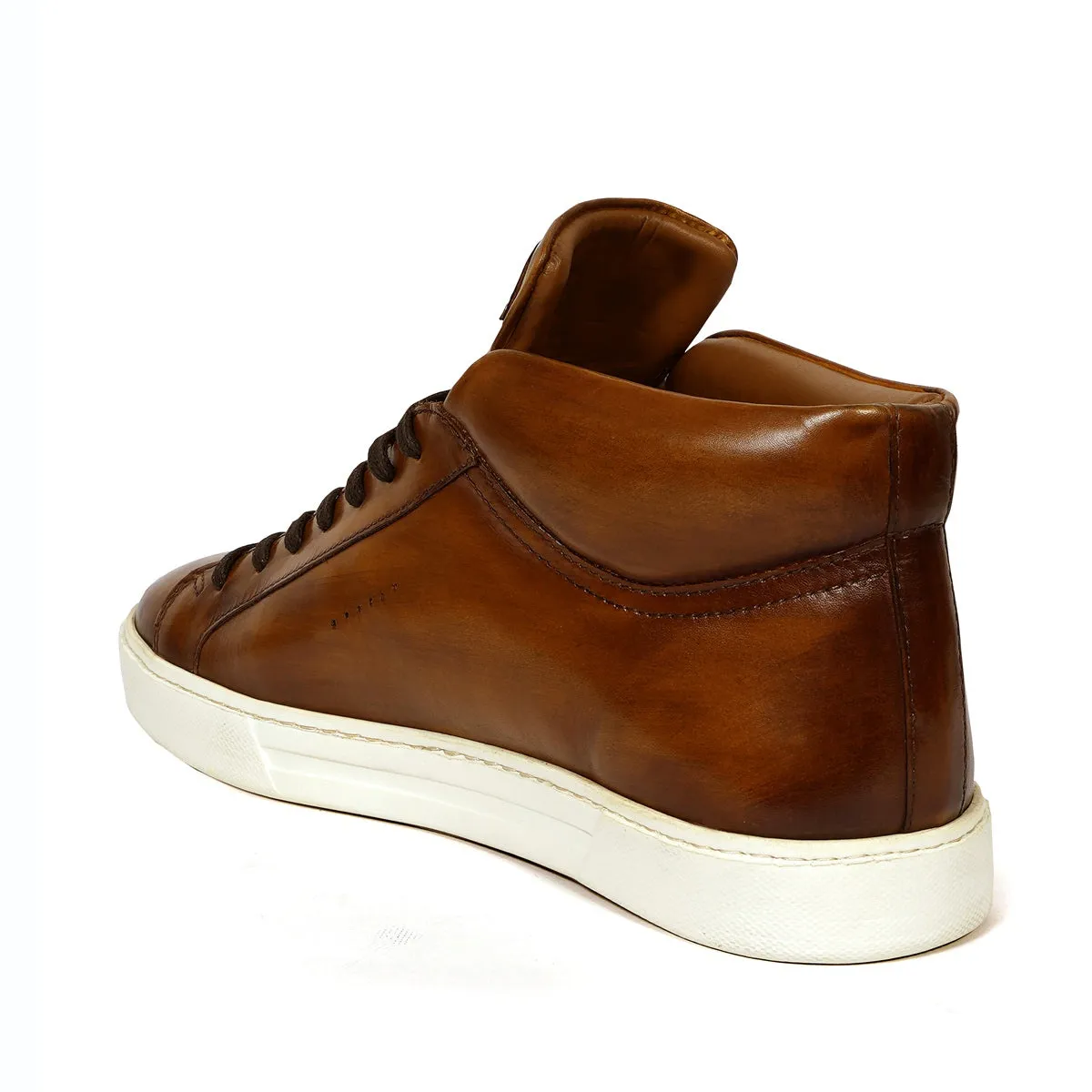 Casual Tan Leather Sneaker with Paint Brush Look