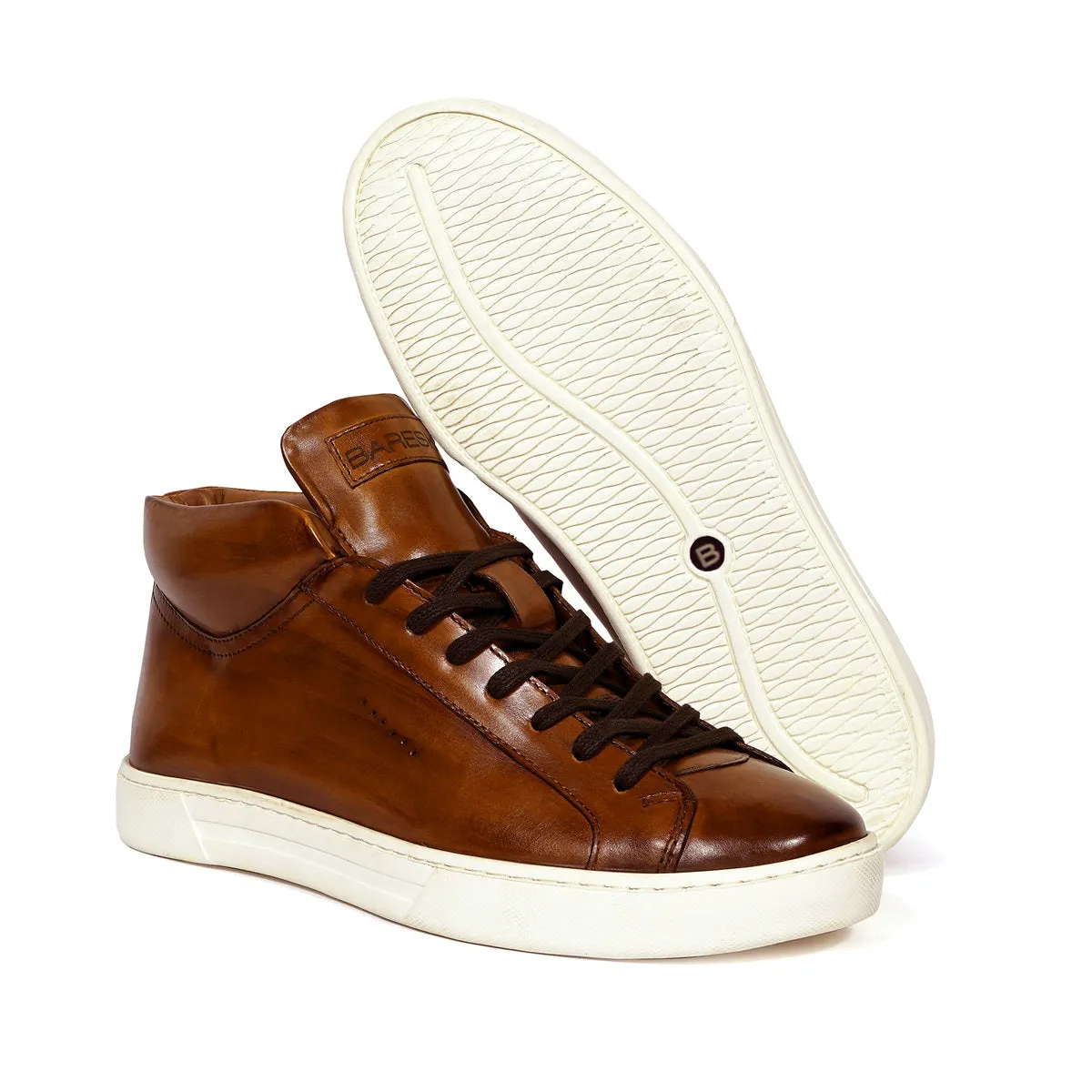 Casual Tan Leather Sneaker with Paint Brush Look