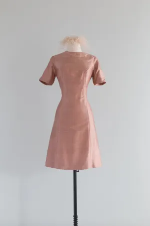 Chic 1960's Rose Gold Silk Shift Dress / SM