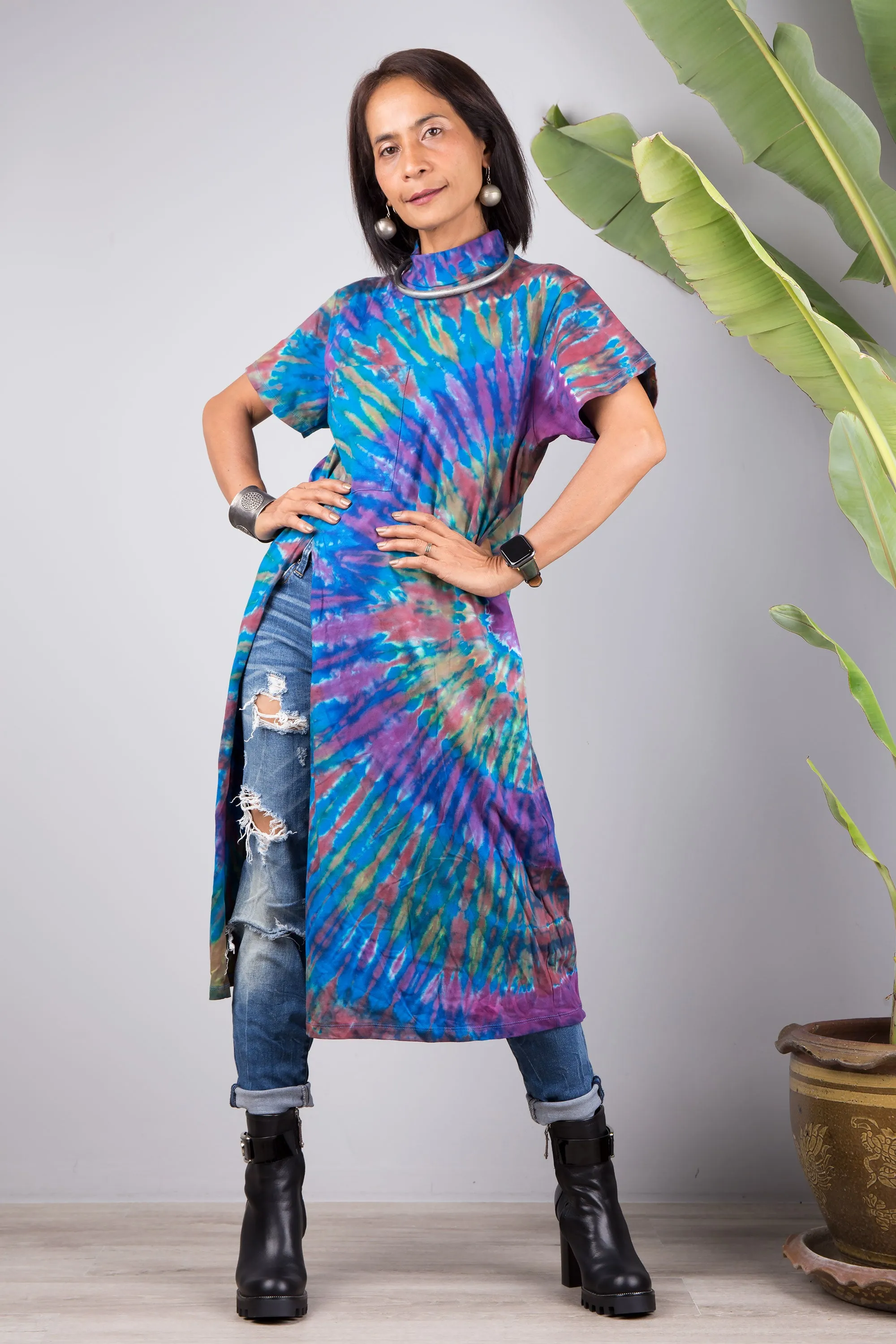 Cotton Tie dye dress with split