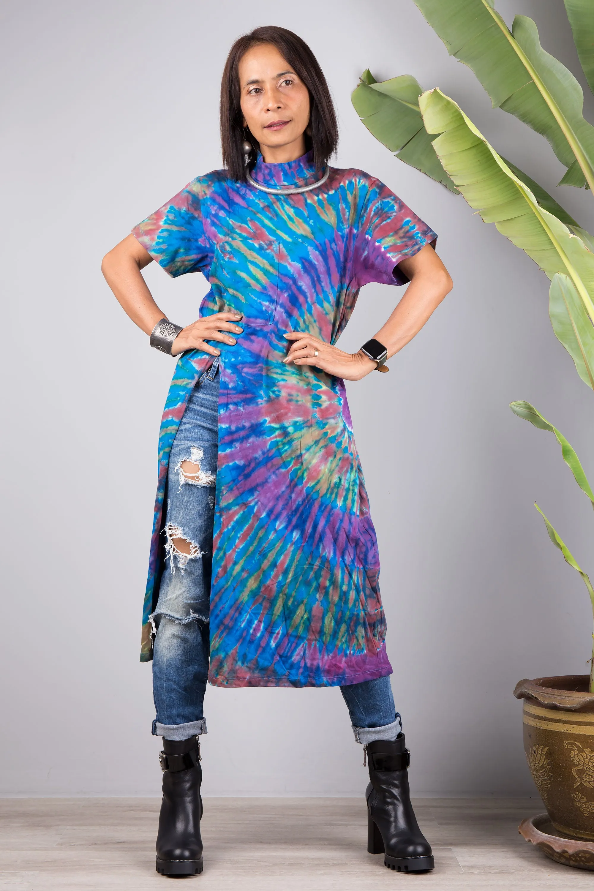 Cotton Tie dye dress with split