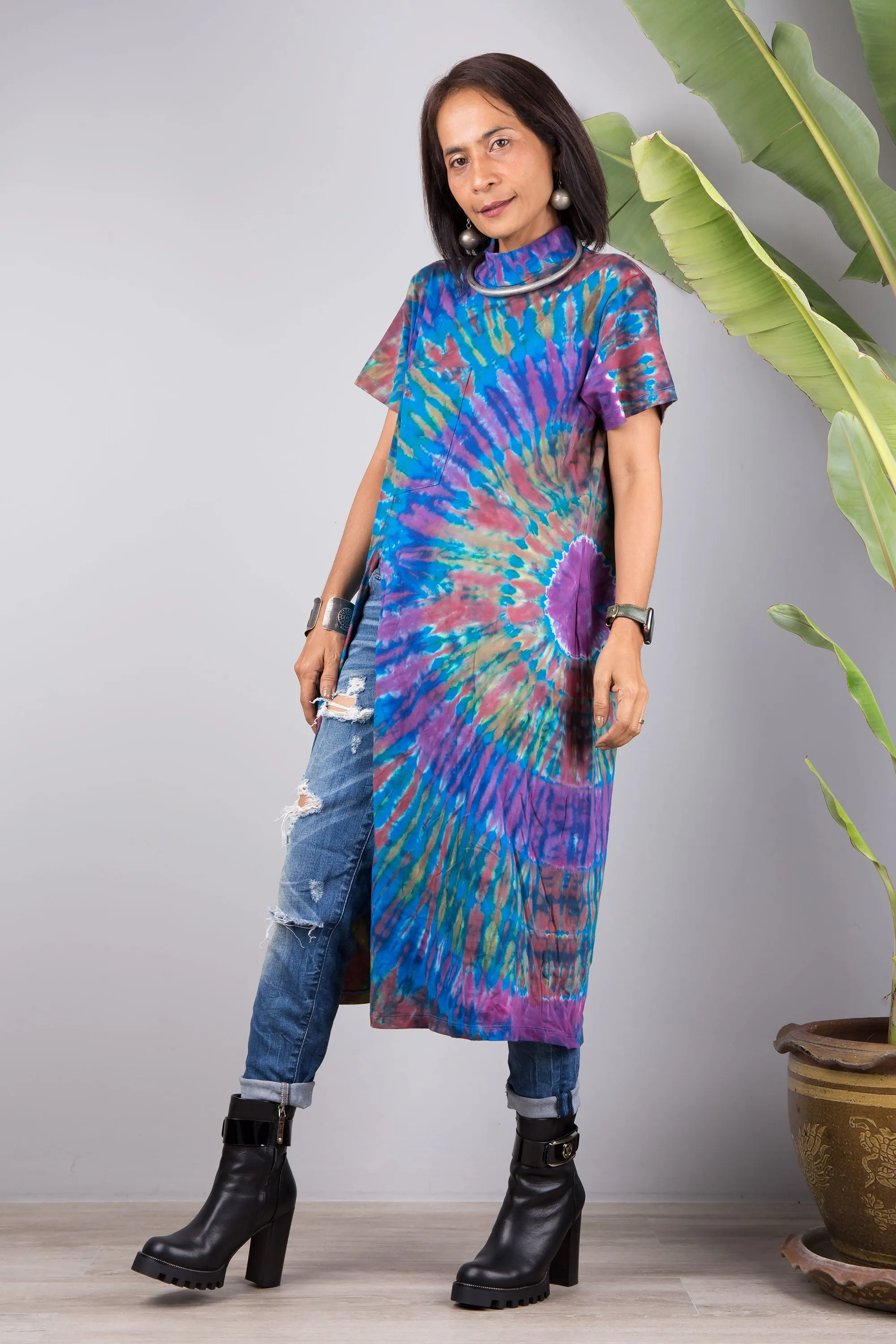 Cotton Tie dye dress with split