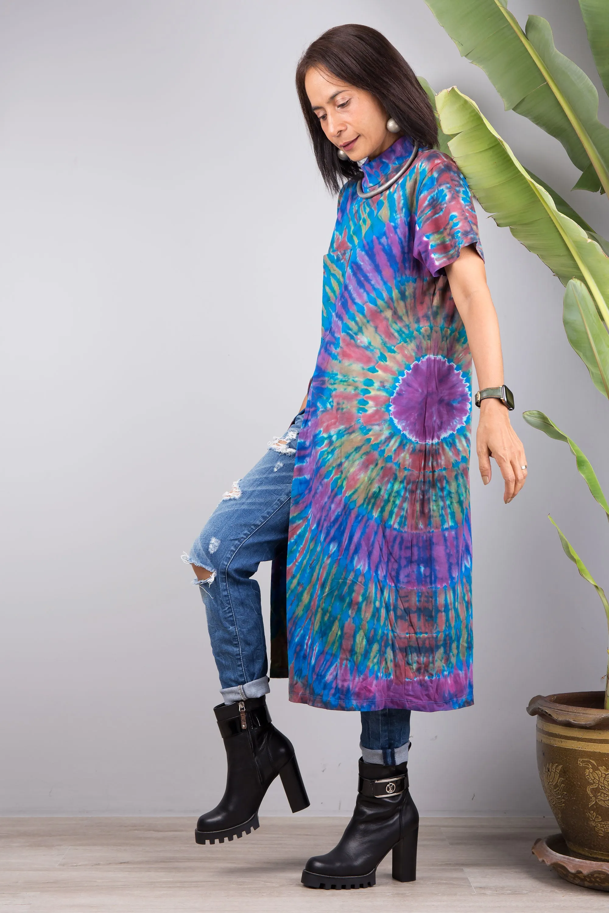 Cotton Tie dye dress with split