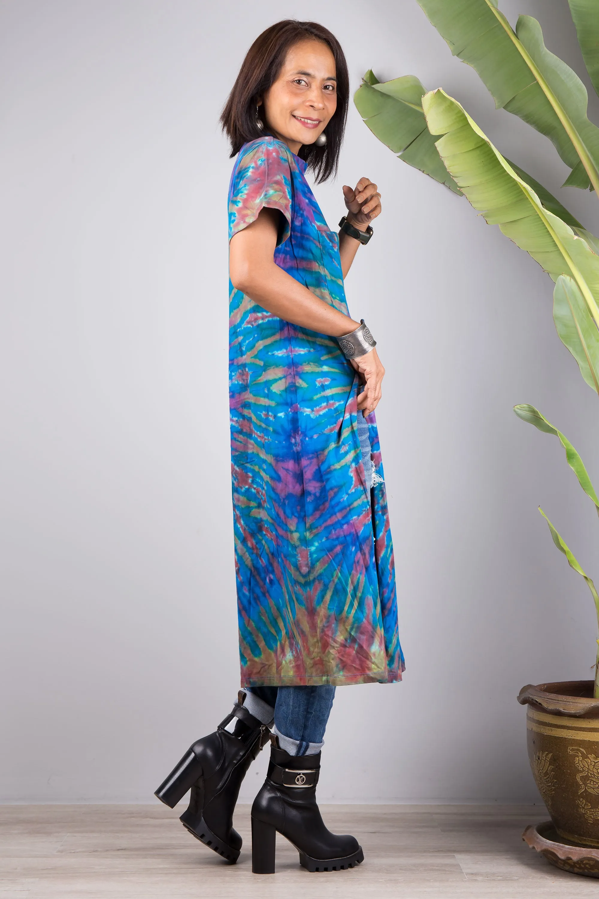 Cotton Tie dye dress with split