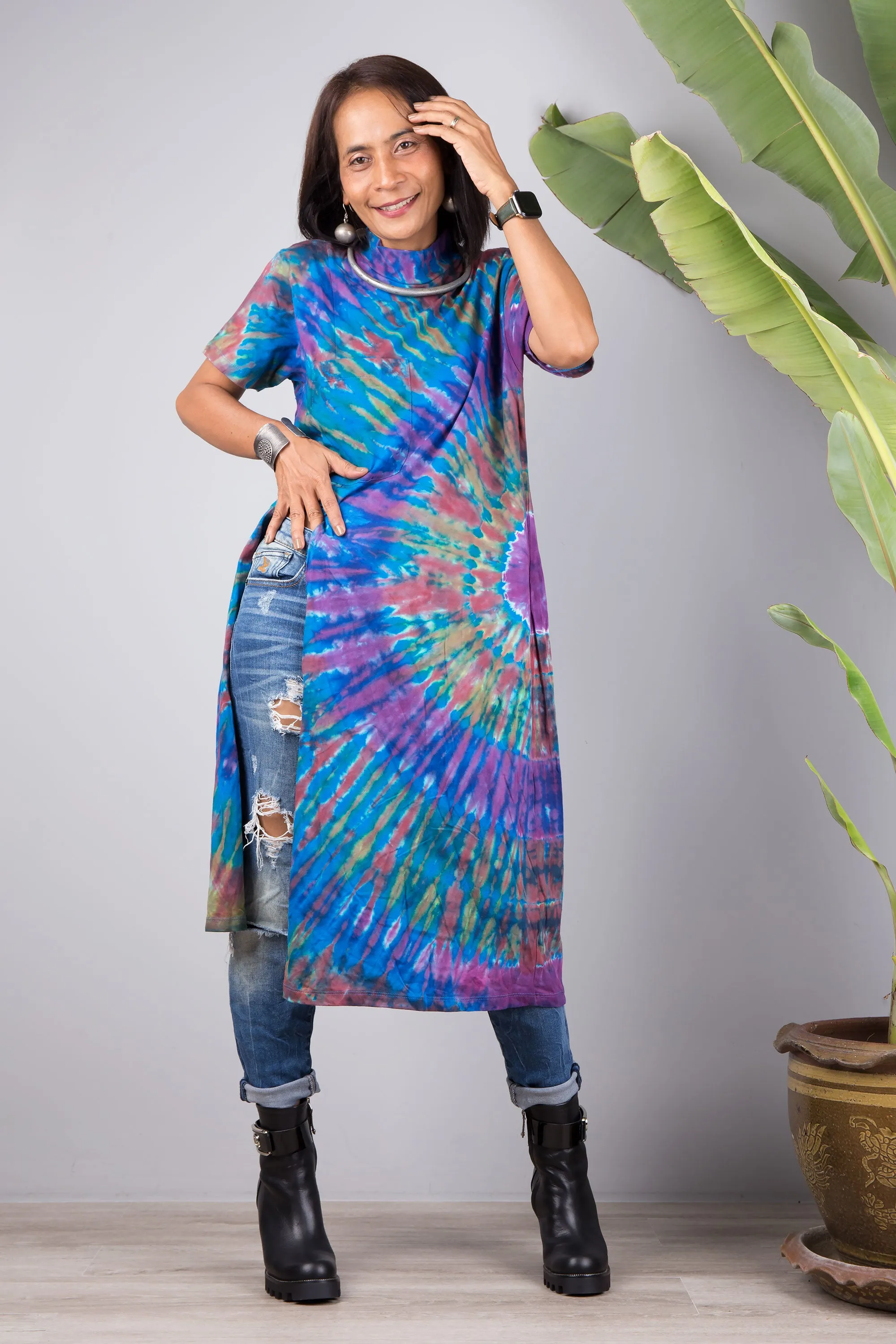 Cotton Tie dye dress with split