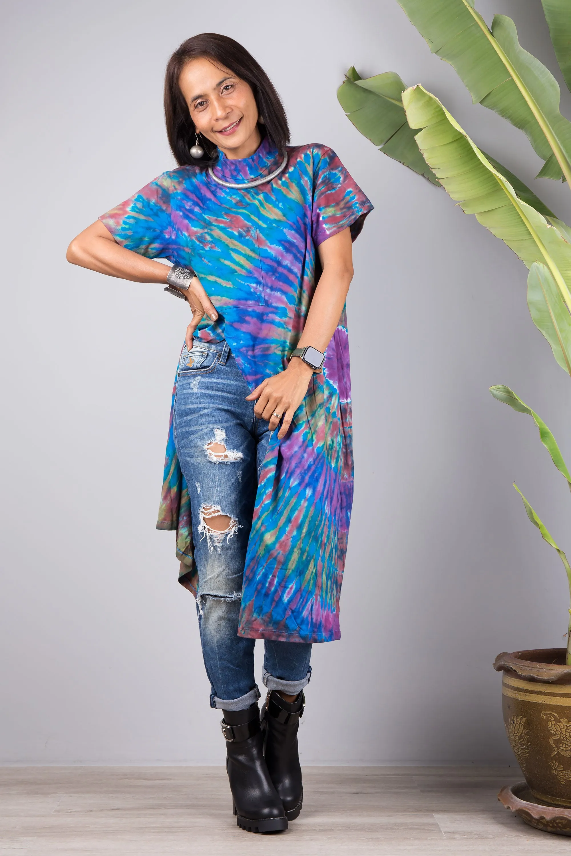 Cotton Tie dye dress with split