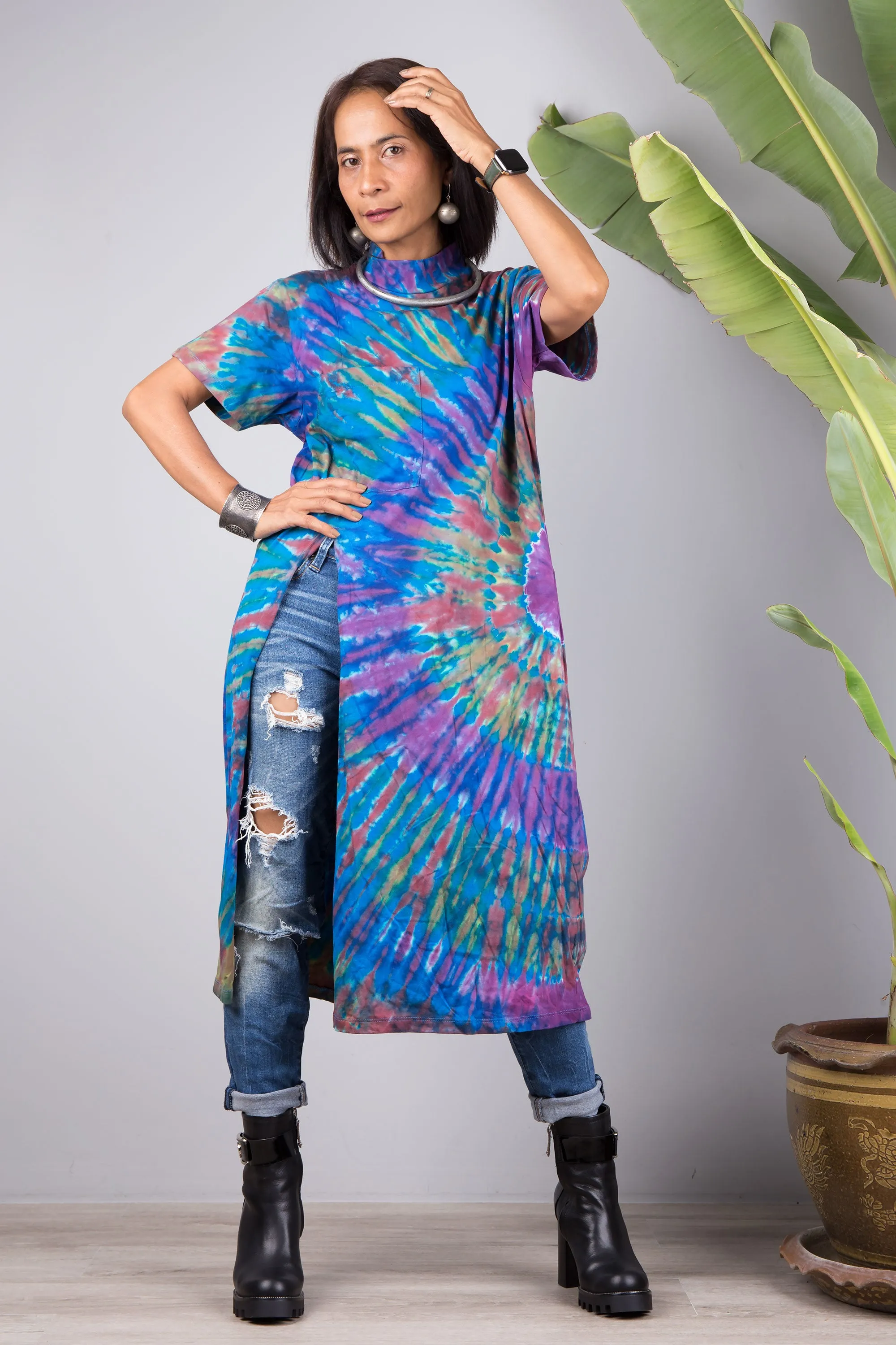 Cotton Tie dye dress with split