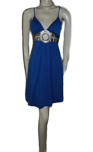 *CUTE MOD SPACE AGE-LOOK SPANDEX KNIT DRESS WITH GREAT ROUND METAL RING & FAUX LEATHER KEYHOLE WITH CUTOUT