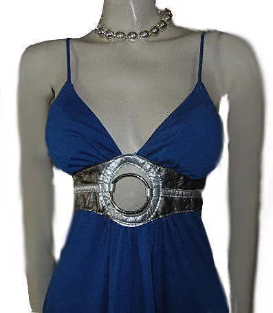 *CUTE MOD SPACE AGE-LOOK SPANDEX KNIT DRESS WITH GREAT ROUND METAL RING & FAUX LEATHER KEYHOLE WITH CUTOUT