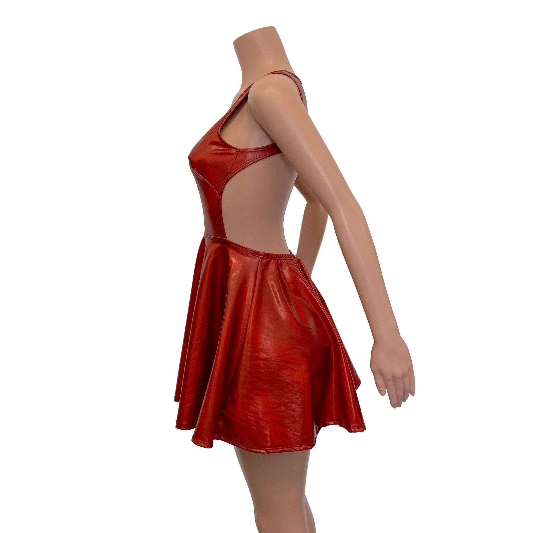 Cutout Red Skater Dress - Red Holographic