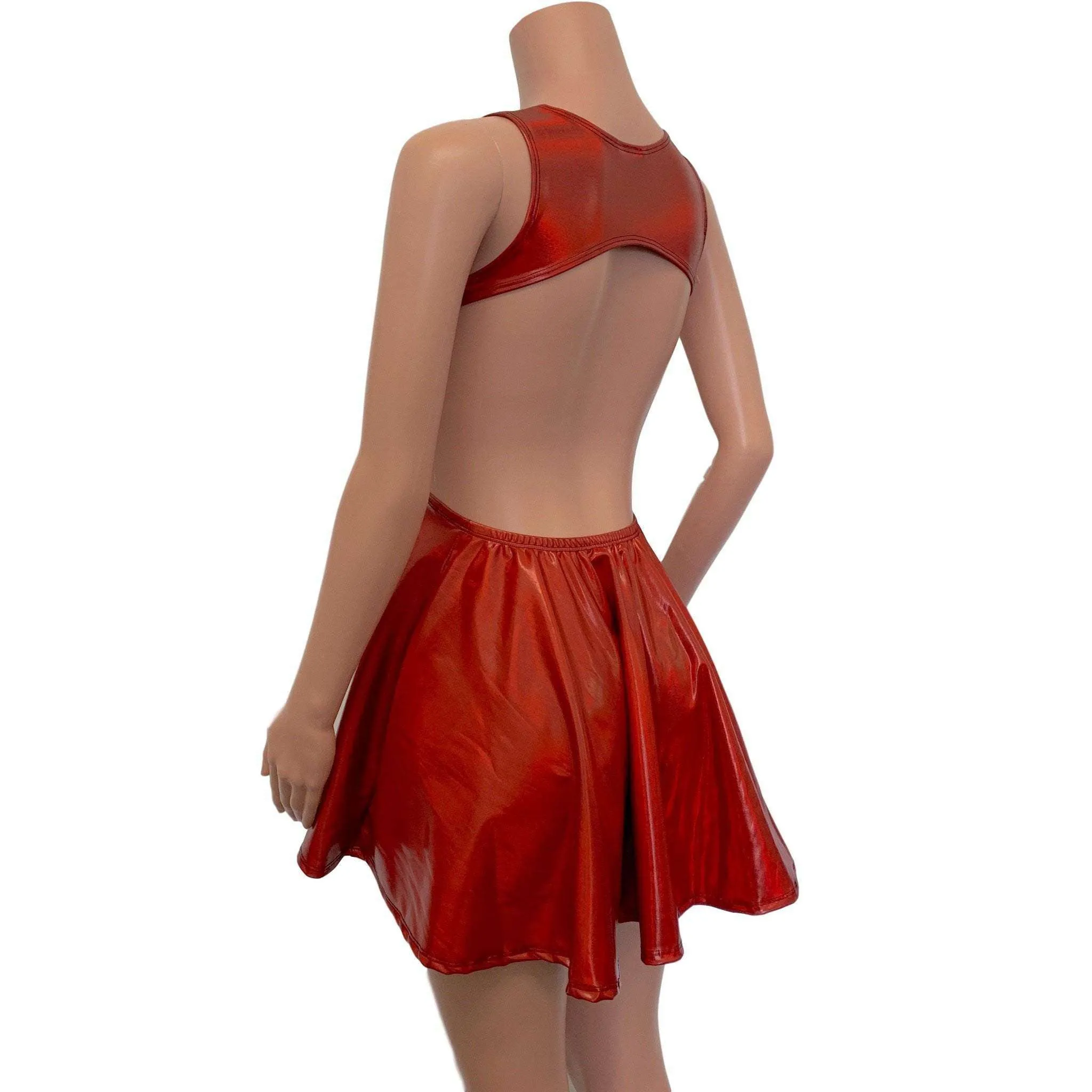 Cutout Red Skater Dress - Red Holographic