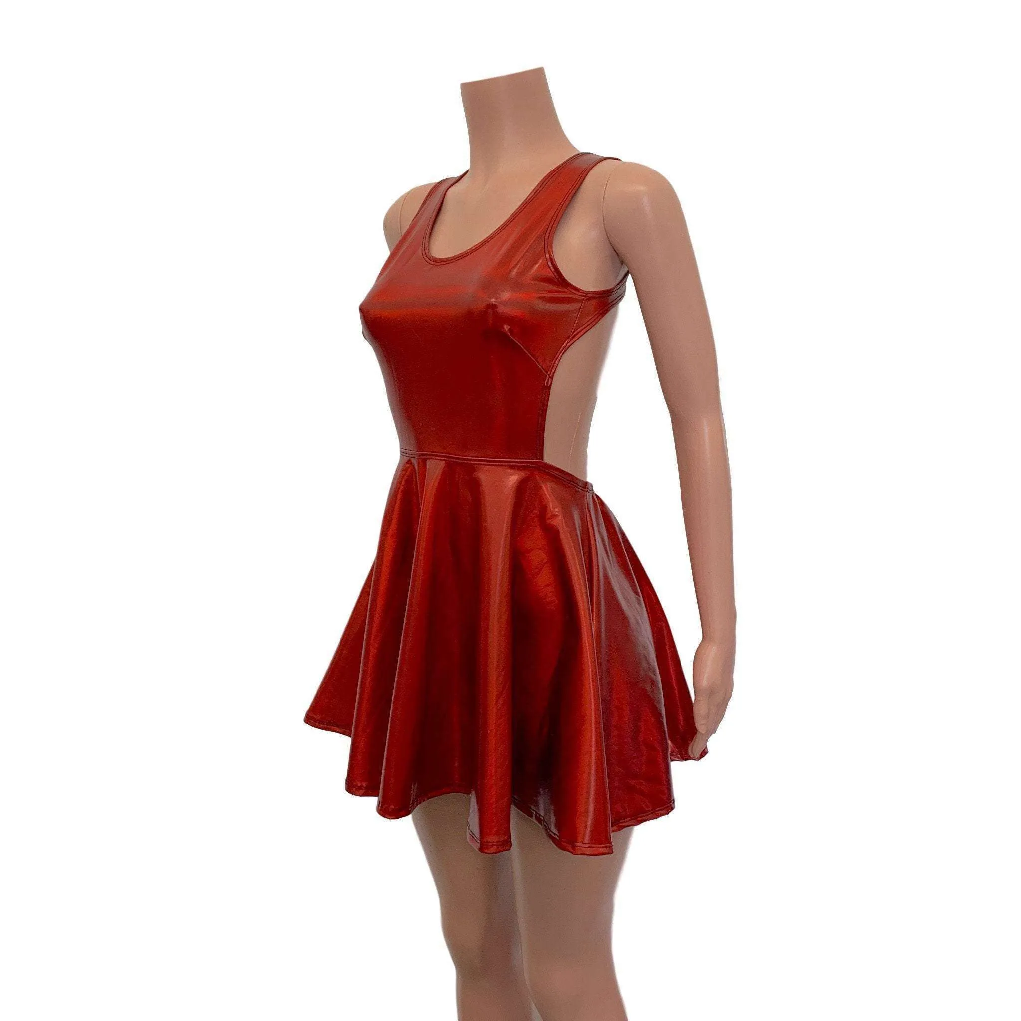 Cutout Red Skater Dress - Red Holographic