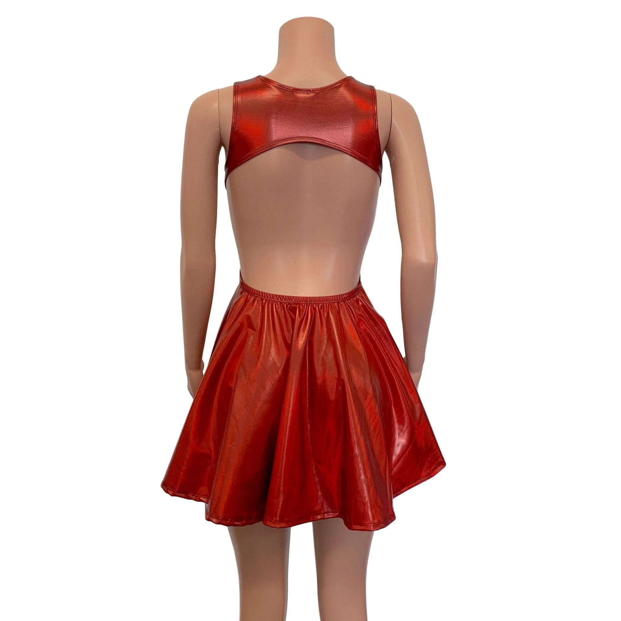 Cutout Red Skater Dress - Red Holographic