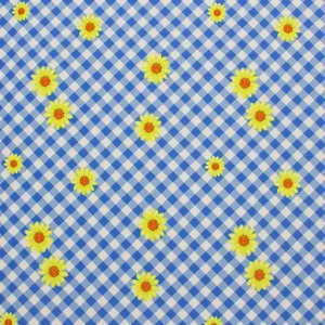 Daisies on Gingham Printed Spandex | Blue Moon Fabrics