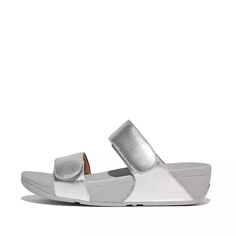 FitFlop Womens Lulu Adjustable Leather Slides Silver