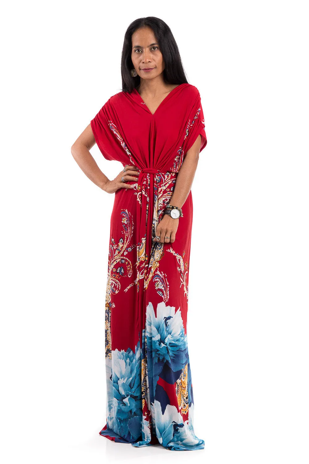 Floral dress - Red maxi dress with flower print