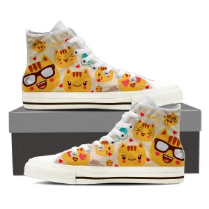 FUNKY CAT EMOJI HIGH-TOP SHOES WOMENS WHITE - FREE SHIPPING WORLDWIDE