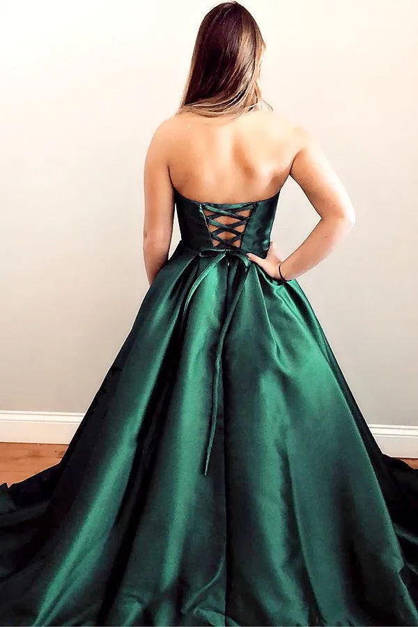 Green Satin Prom Dress A Line, Formal Dress, Evening Dress, Pageant Dance Dresses, School Party Gown, PC0715