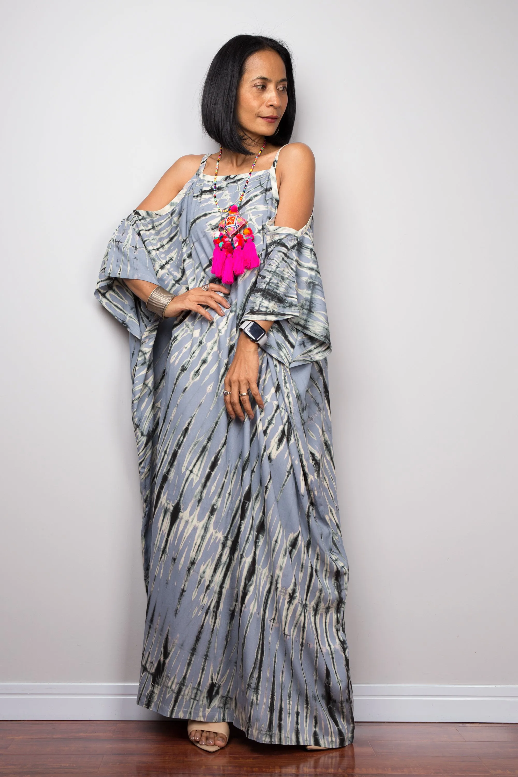 Grey tie dye kaftan dress