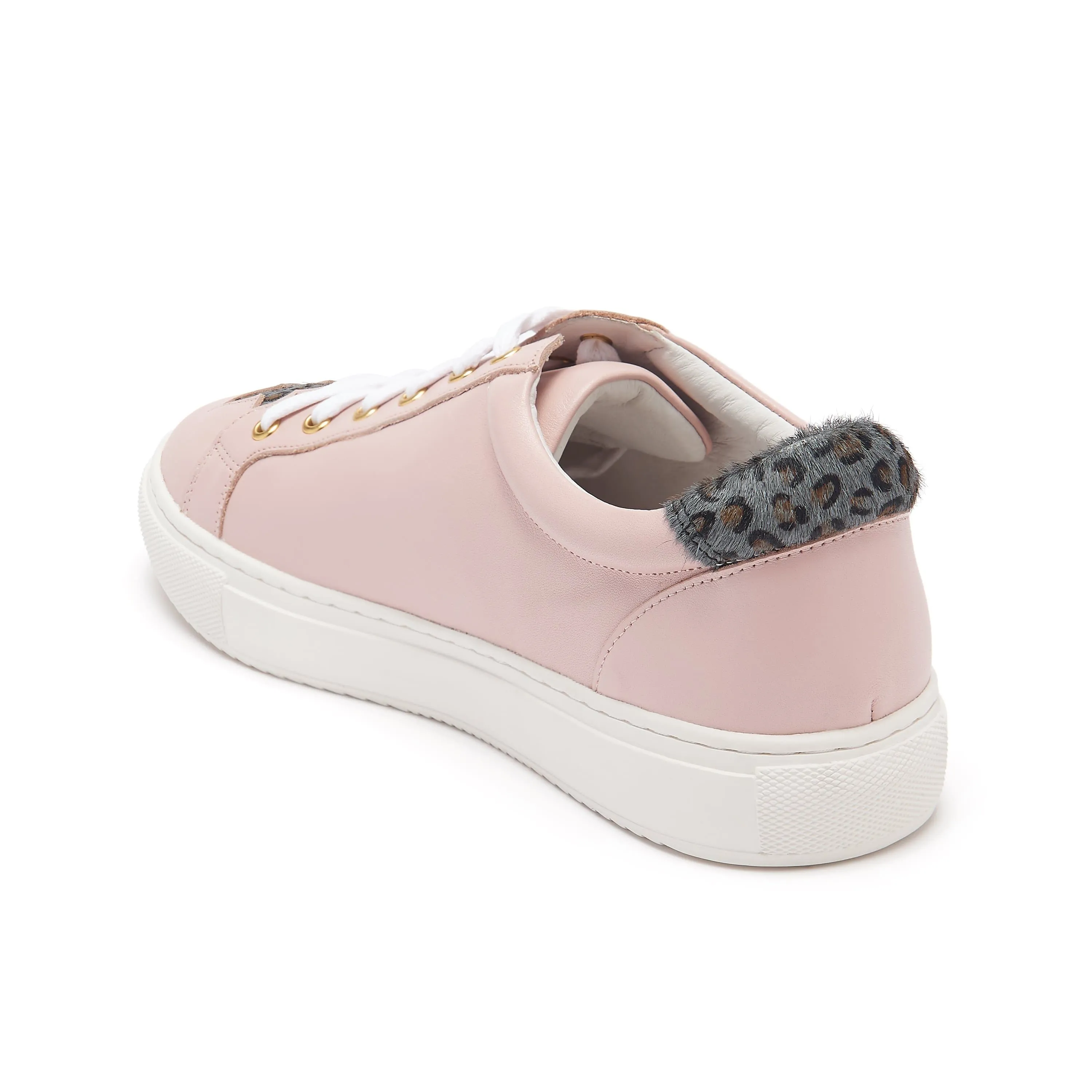 Hoxton - Pastel Pink with Grey Leopard Star Leather Trainers