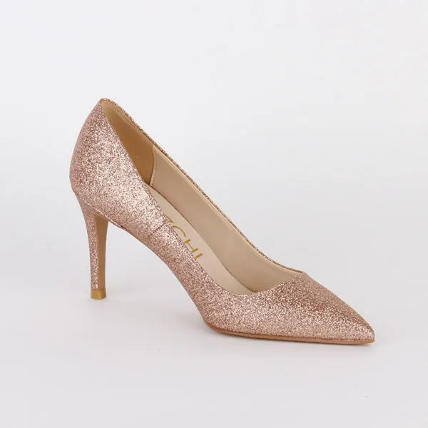 *LONDON HEEL - peach glitter, 8cm size UK 2.5