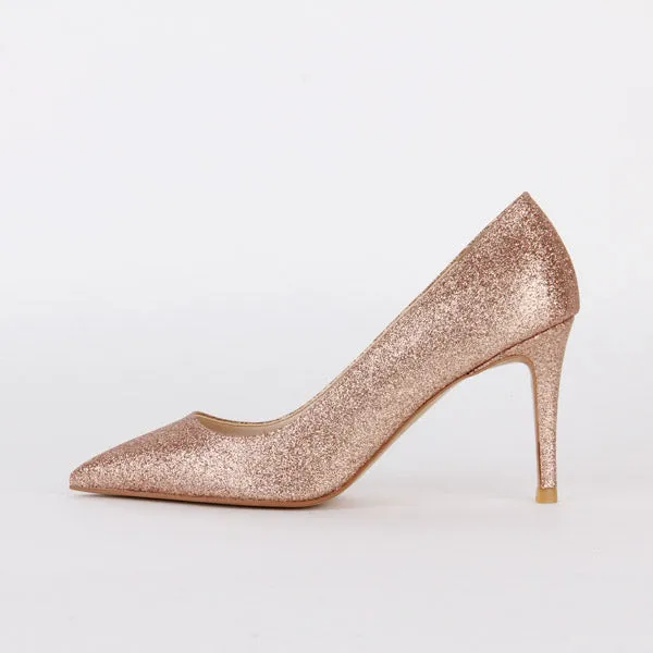 *LONDON HEEL - peach glitter, 8cm size UK 2.5