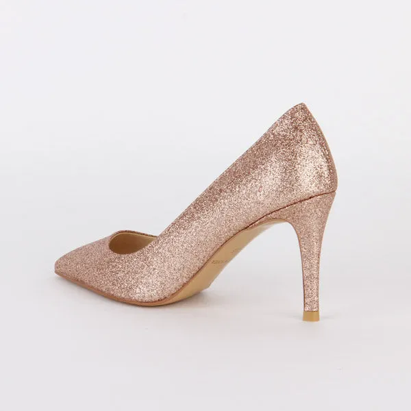 *LONDON HEEL - peach glitter, 8cm size UK 2.5