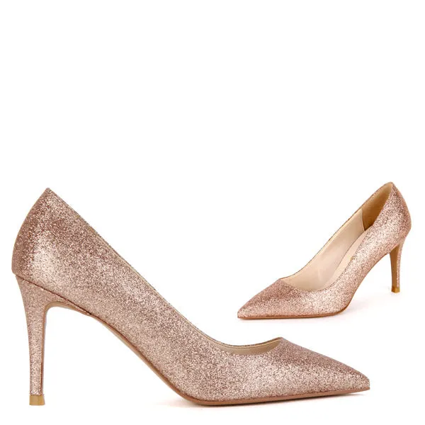 *LONDON HEEL - peach glitter, 8cm size UK 2.5