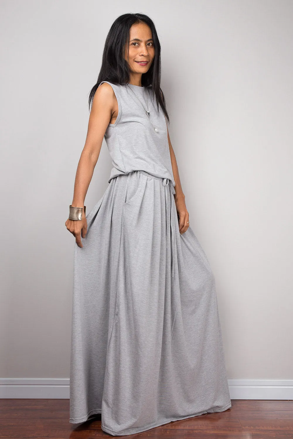 Maxi Dress -  Sleeveless Light Grey dress : Autumn Thrills Collection No.9s   (New Arrival)