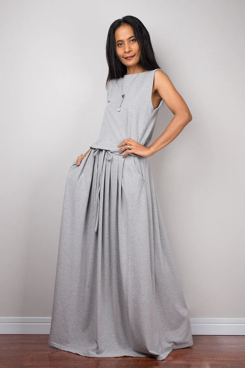 Maxi Dress -  Sleeveless Light Grey dress : Autumn Thrills Collection No.9s   (New Arrival)