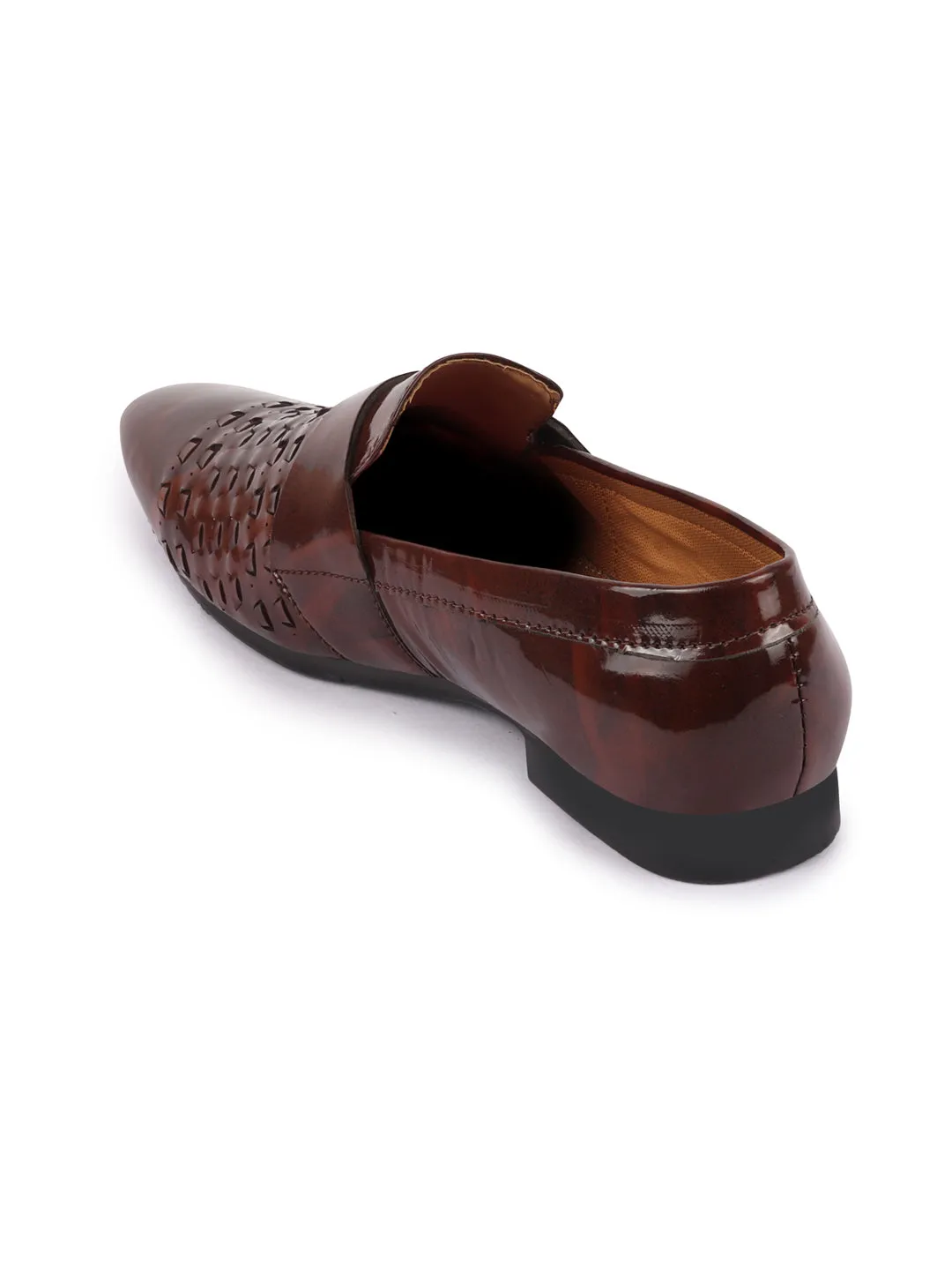 Men Brown Casual Patent Leather Slip-On Shoes