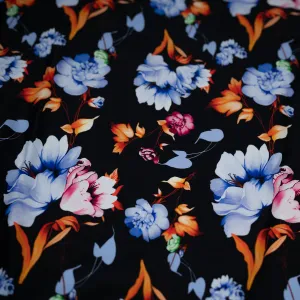 Midnight Floral Garden Printed Spandex Fabric | Blue Moon Fabrics