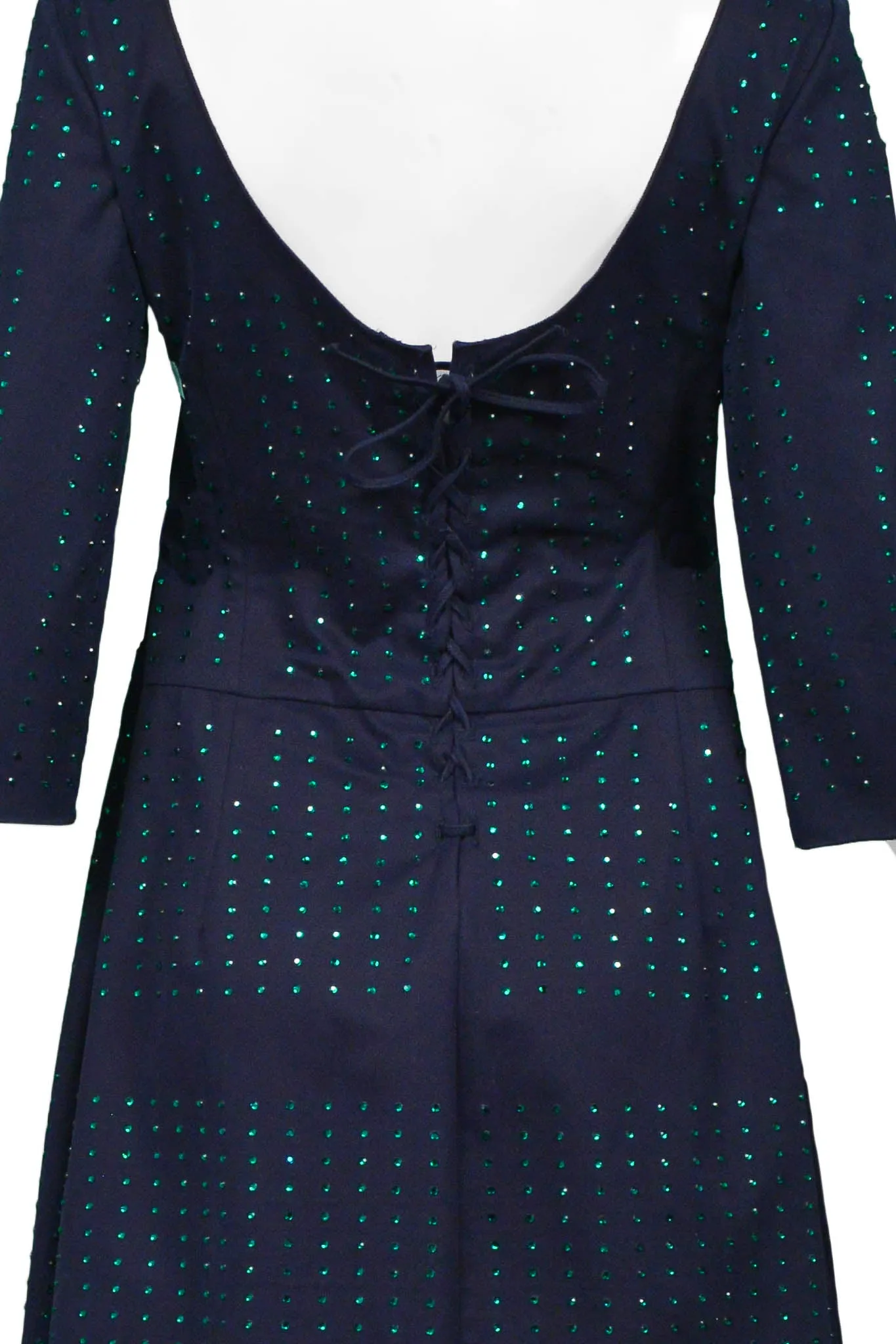 MIU MIU NAVY MINI DRESS WITH GREEN RHINESTONES