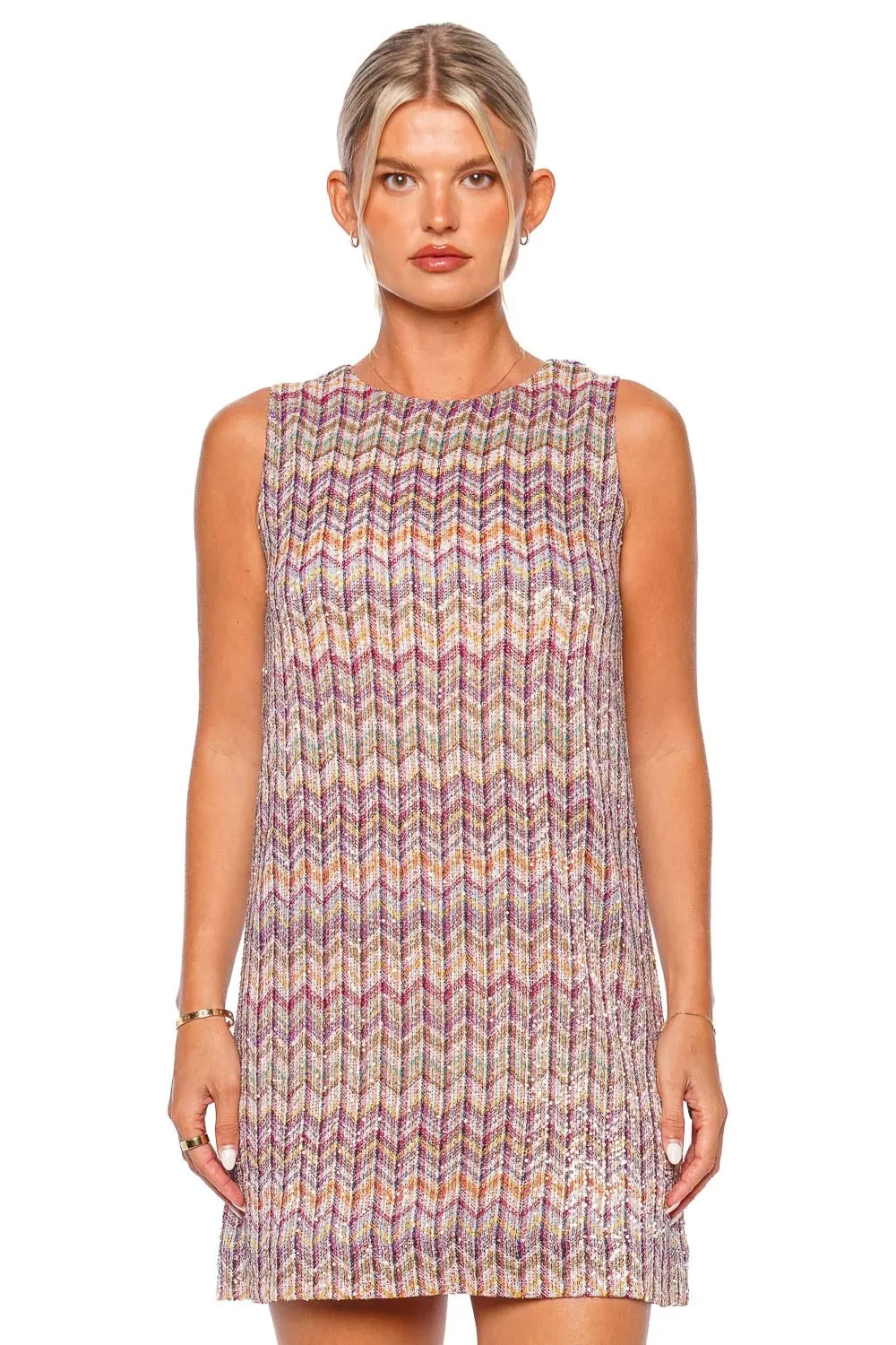 Multicolor Zig Zag Sleeveless Mini Dress