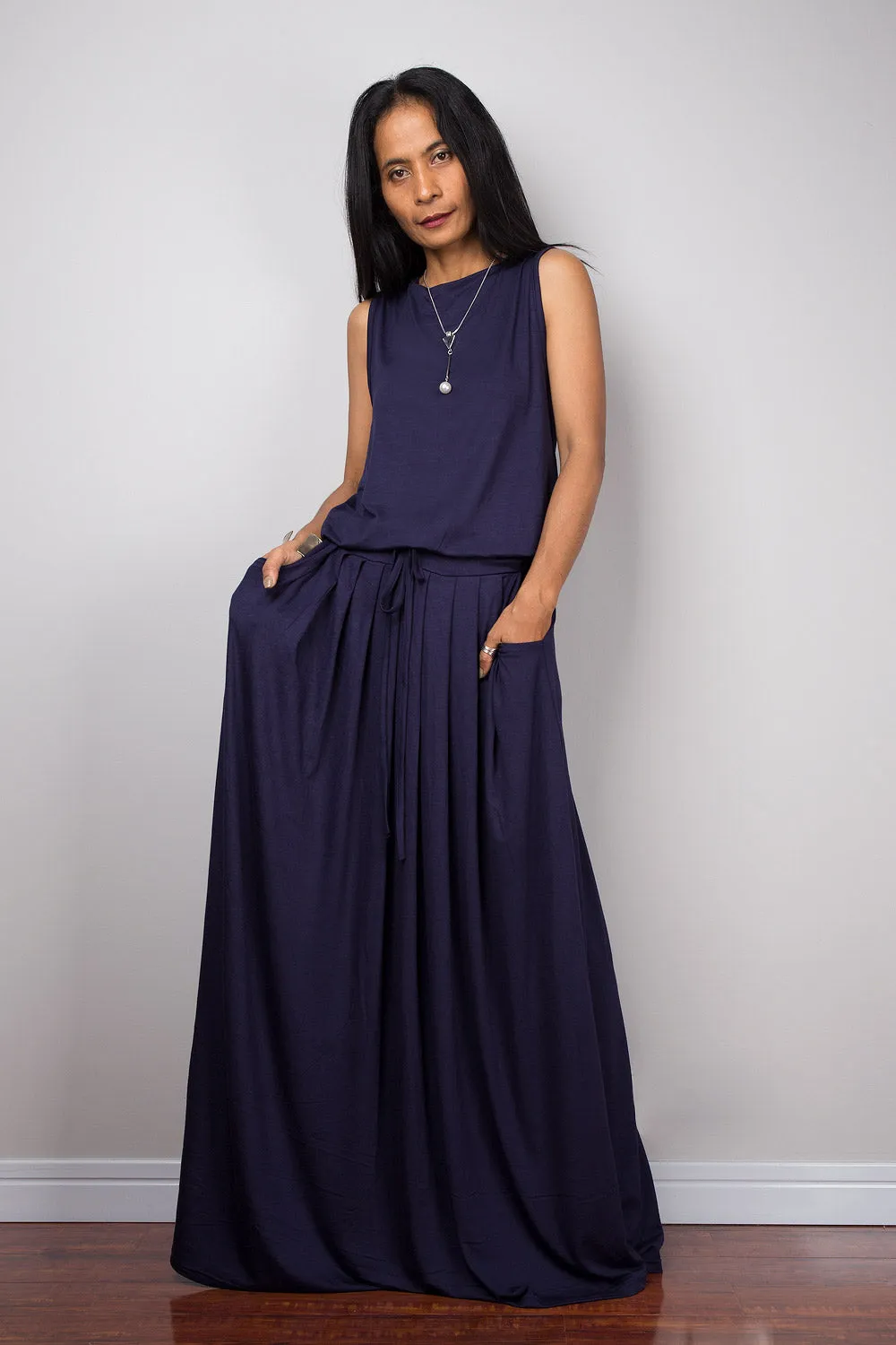 Navy Blue Maxi Dress -  Sleeveless dress : Autumn Thrills Collection No.9s