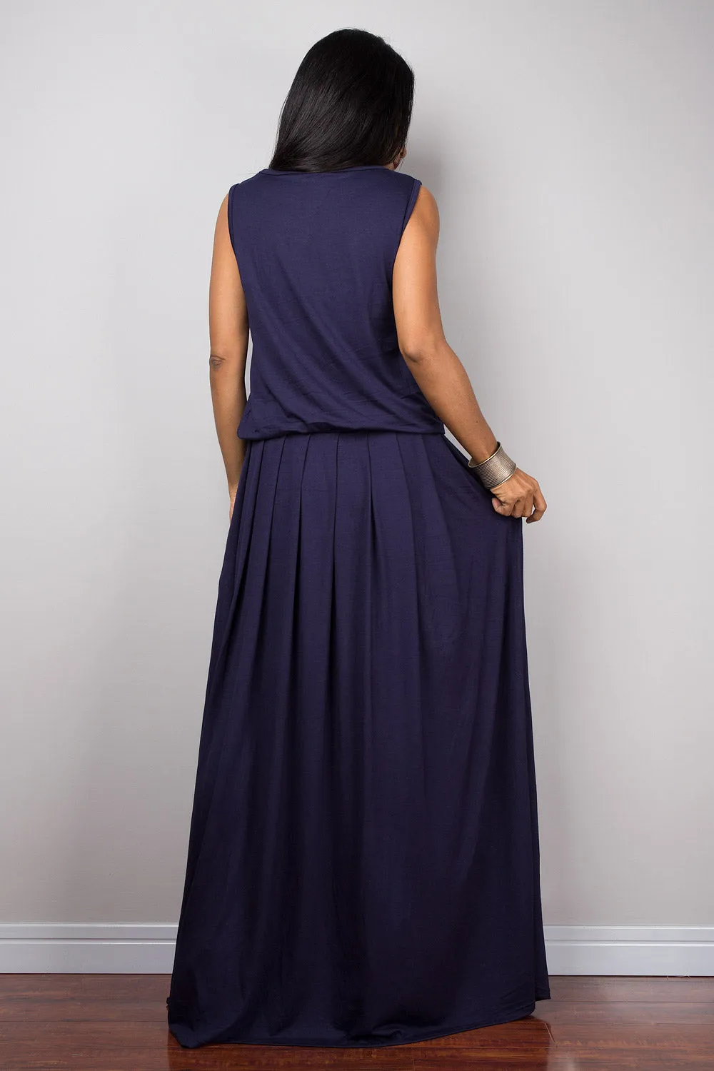 Navy Blue Maxi Dress -  Sleeveless dress : Autumn Thrills Collection No.9s