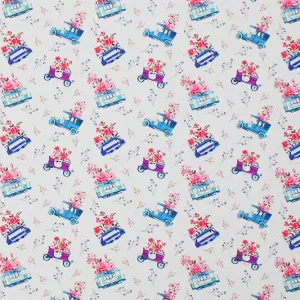 Old Fashioned Flowers and Cars Printed Spandex | Blue Moon Fabrics