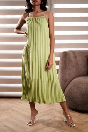 Parrot Green Pleated Dress